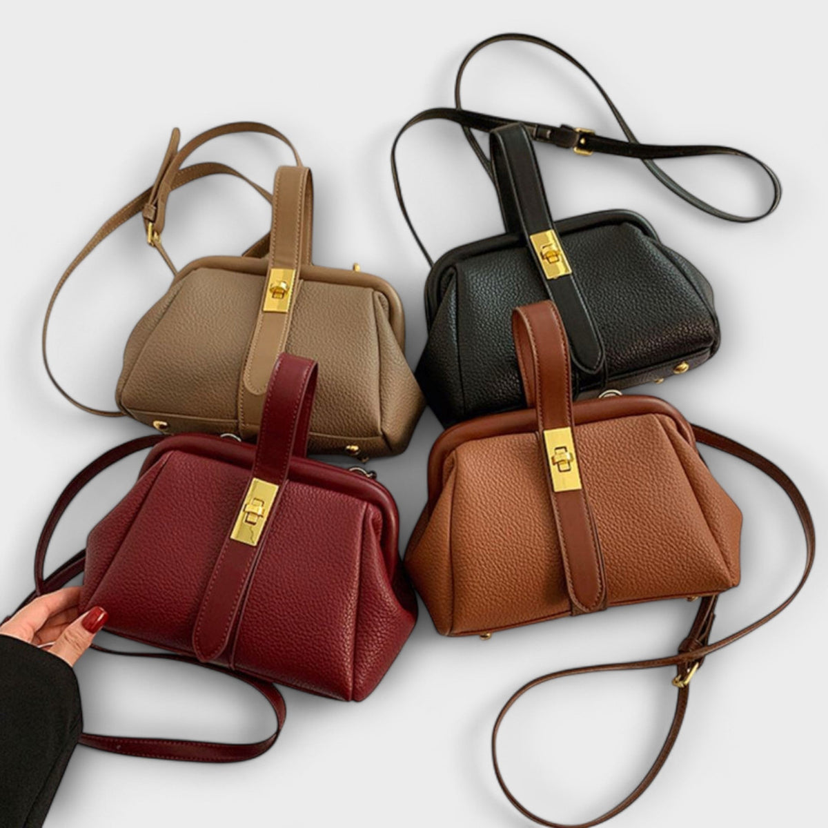 Women's Mini Top Handle Crossbody Bag | Gold-Tone Turn Lock, Adjustable Strap, Structured Shape | 4 Colors