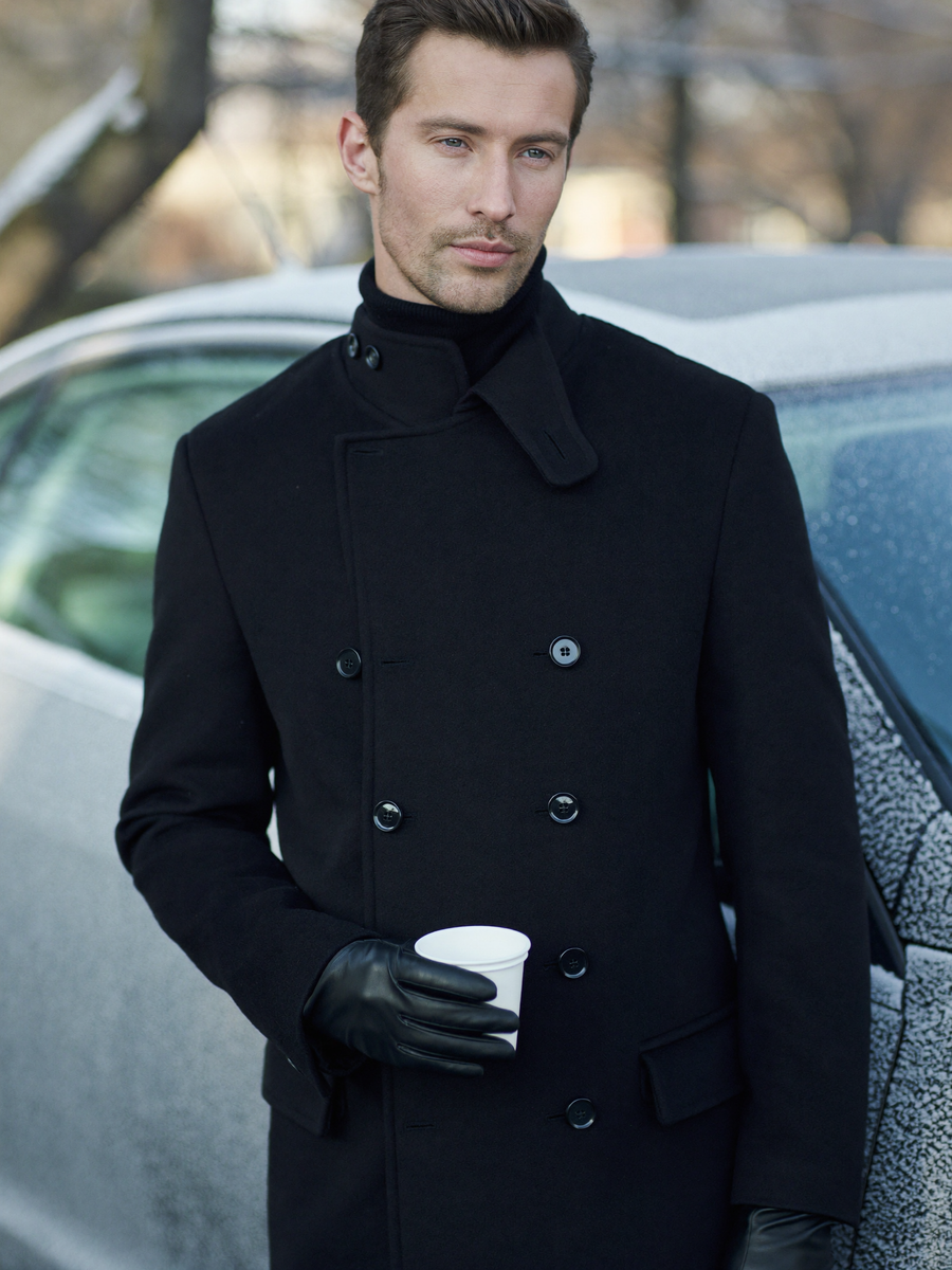 "Miles in our wool-blend winter coat"