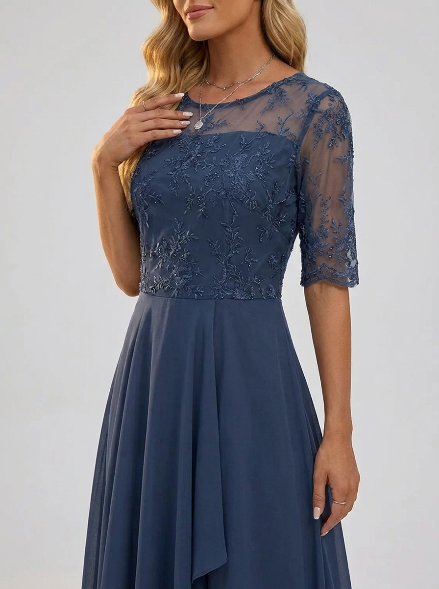 Women's Lace Dress with Layered Skirt for Wedding Guests | Fitted Bodice, Closed Back, Breathable Lightweight Fabric | Size S-3XL