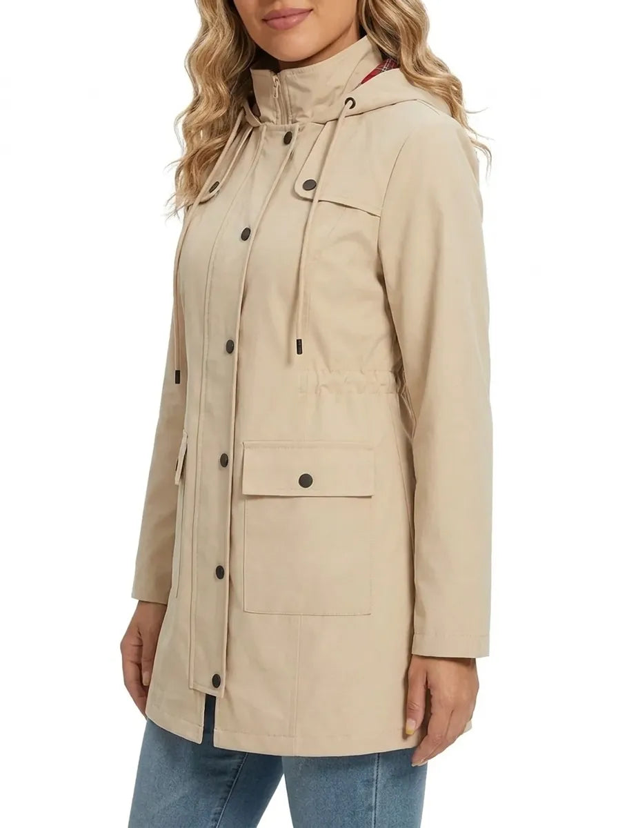 Women's Hooded Parka Jacket with Adjustable Belt | Waterproof, Windproof and Lined with Button Front | Size S-3XL