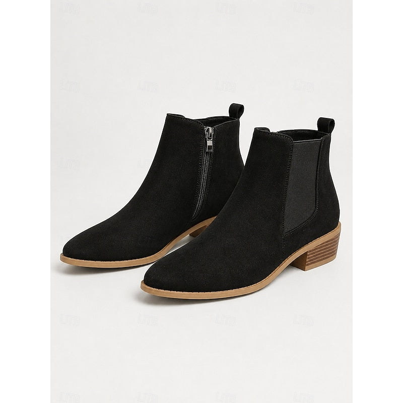 Women's Ankle Boots with Block Heel and Zip Closure | Size 6-10.5 | Khaki, Grey, Black, Dark Brown, Beige