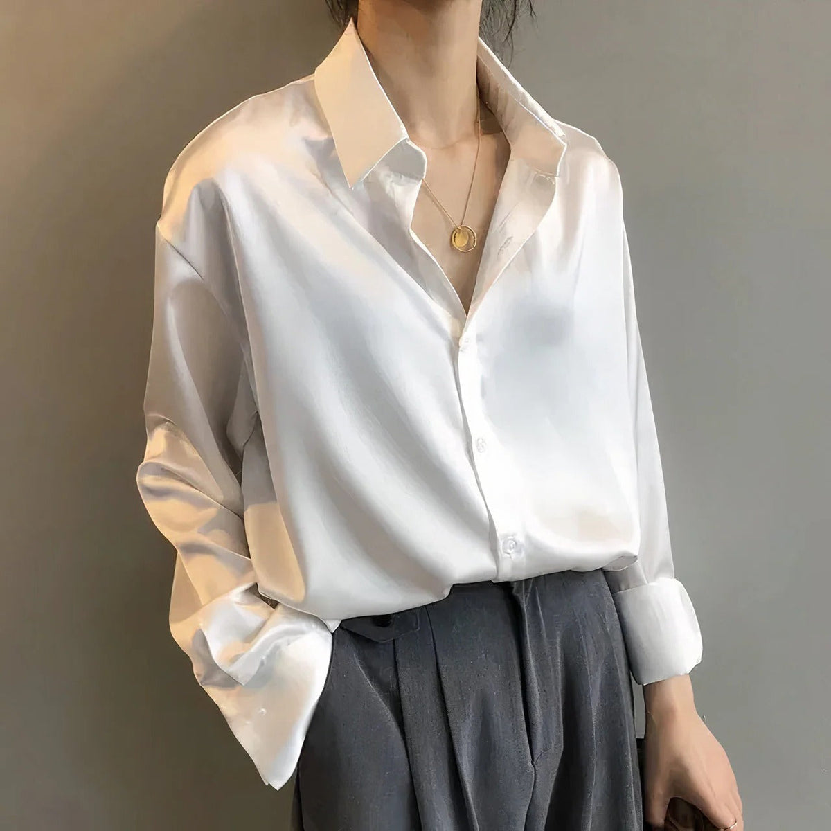 Women's Button Down Blouses with a Point Collar | Long Sleeve Top in Flowy Fabric | Size S-3XL, 4 Colors