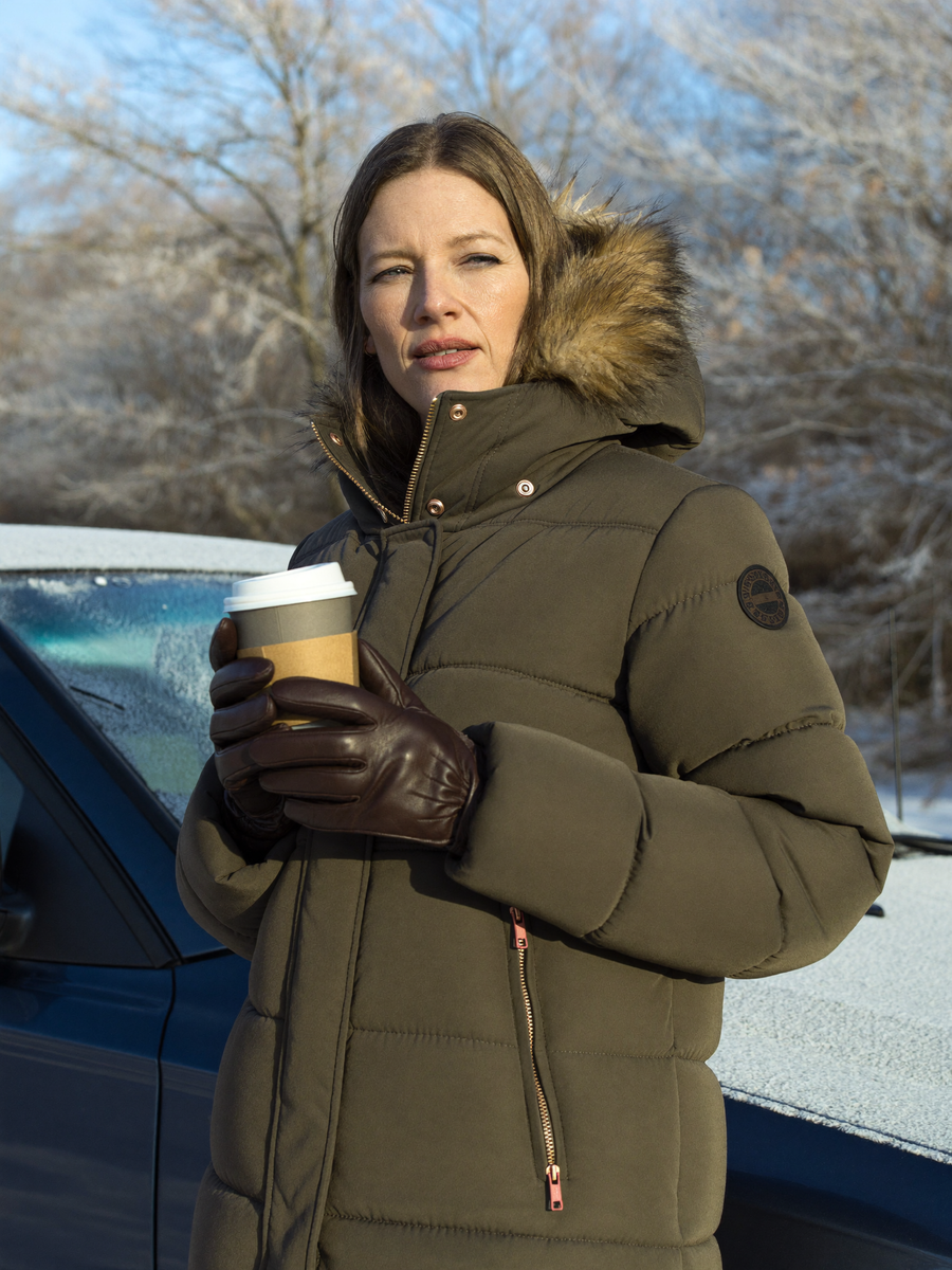 "Emma in our fur-hood jacket"