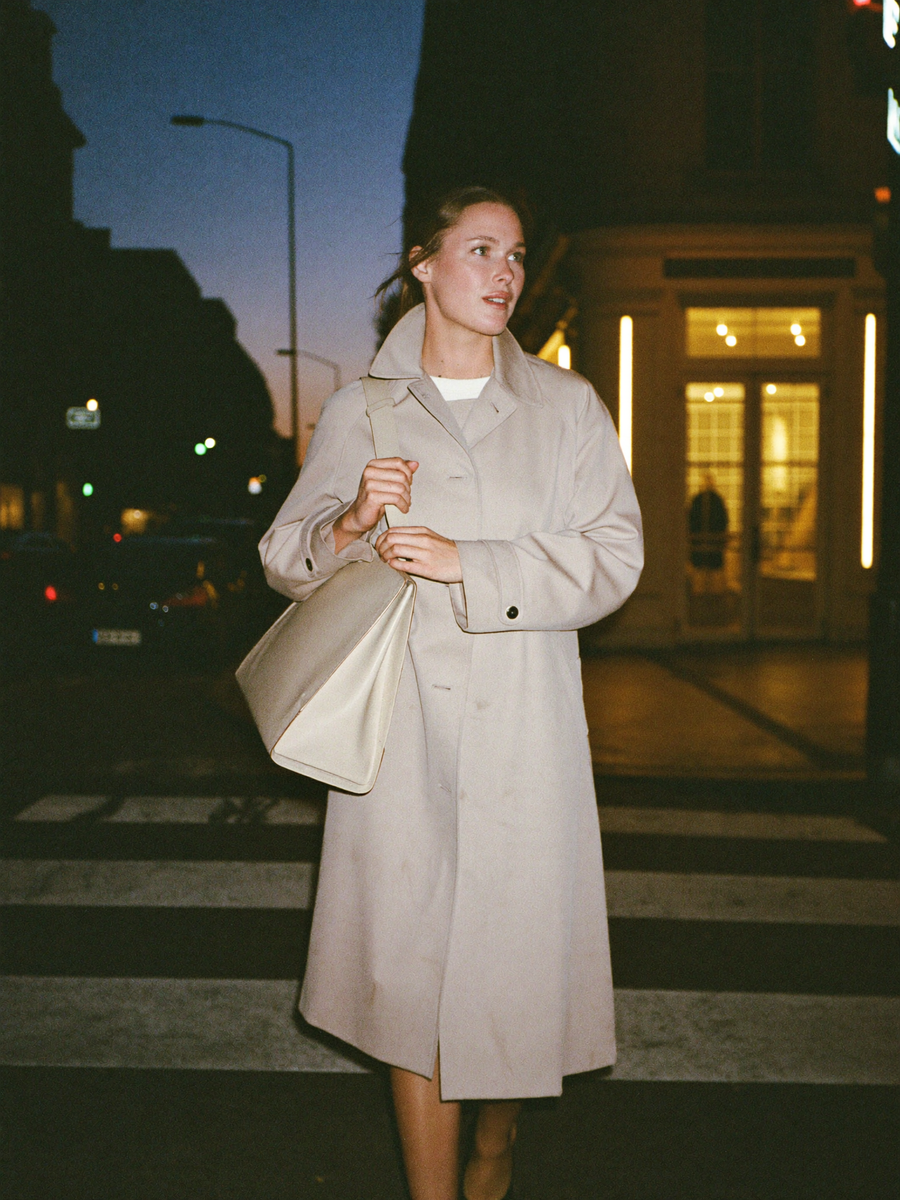 "Hannah in our trench jacket"