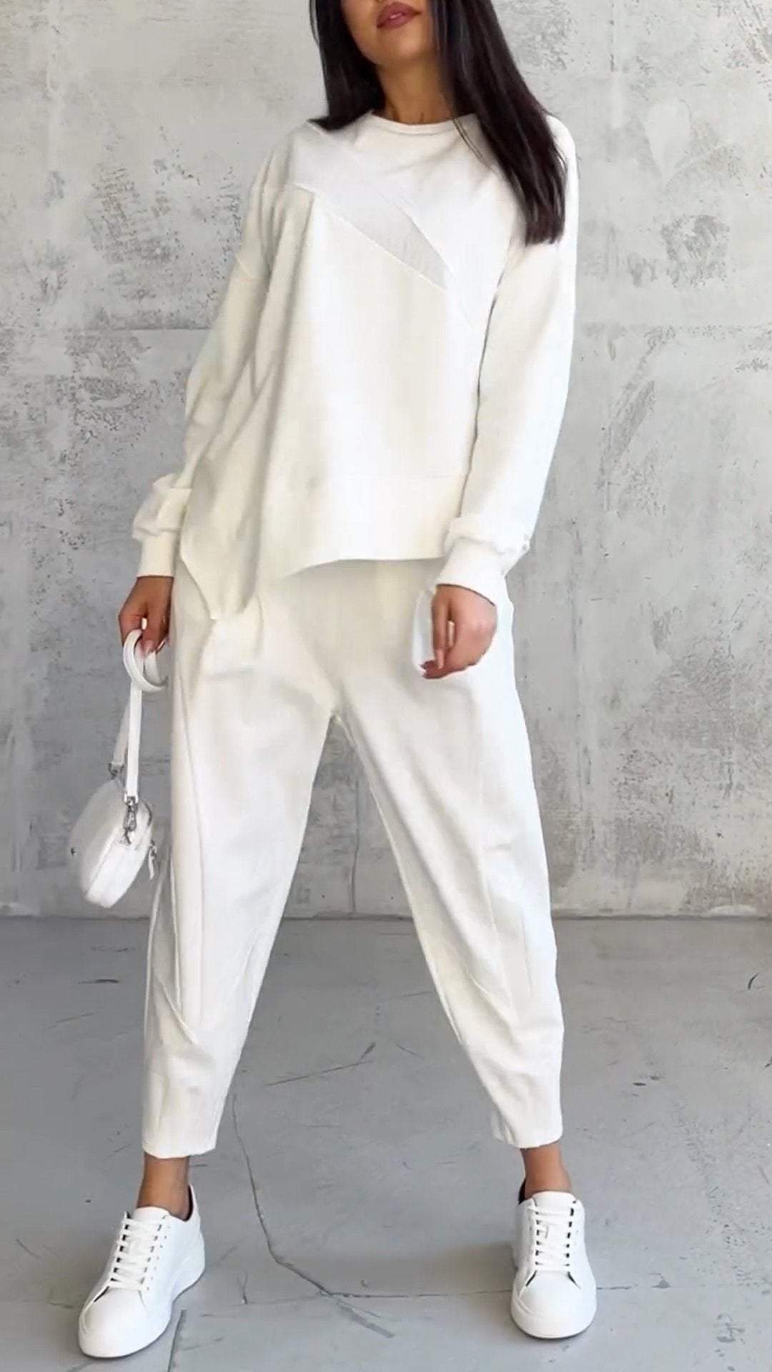 Women's Two Piece Set with Crew Neck and Long Sleeves | Cotton Blend Matching Outfit for Spring and Casual Days | Size S-5XL