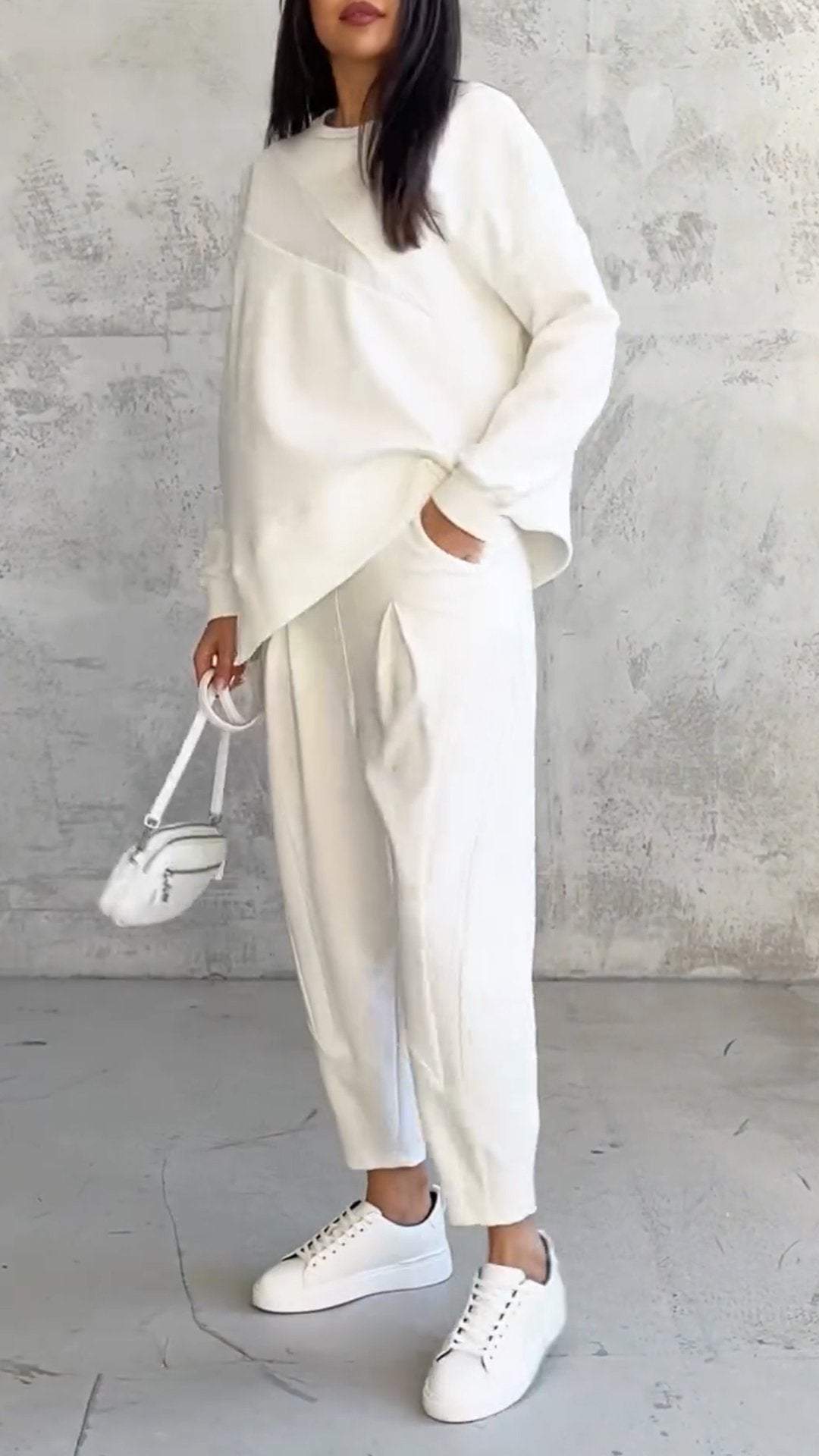 Women's Two Piece Set with Crew Neck and Long Sleeves | Cotton Blend Matching Outfit for Spring and Casual Days | Size S-5XL