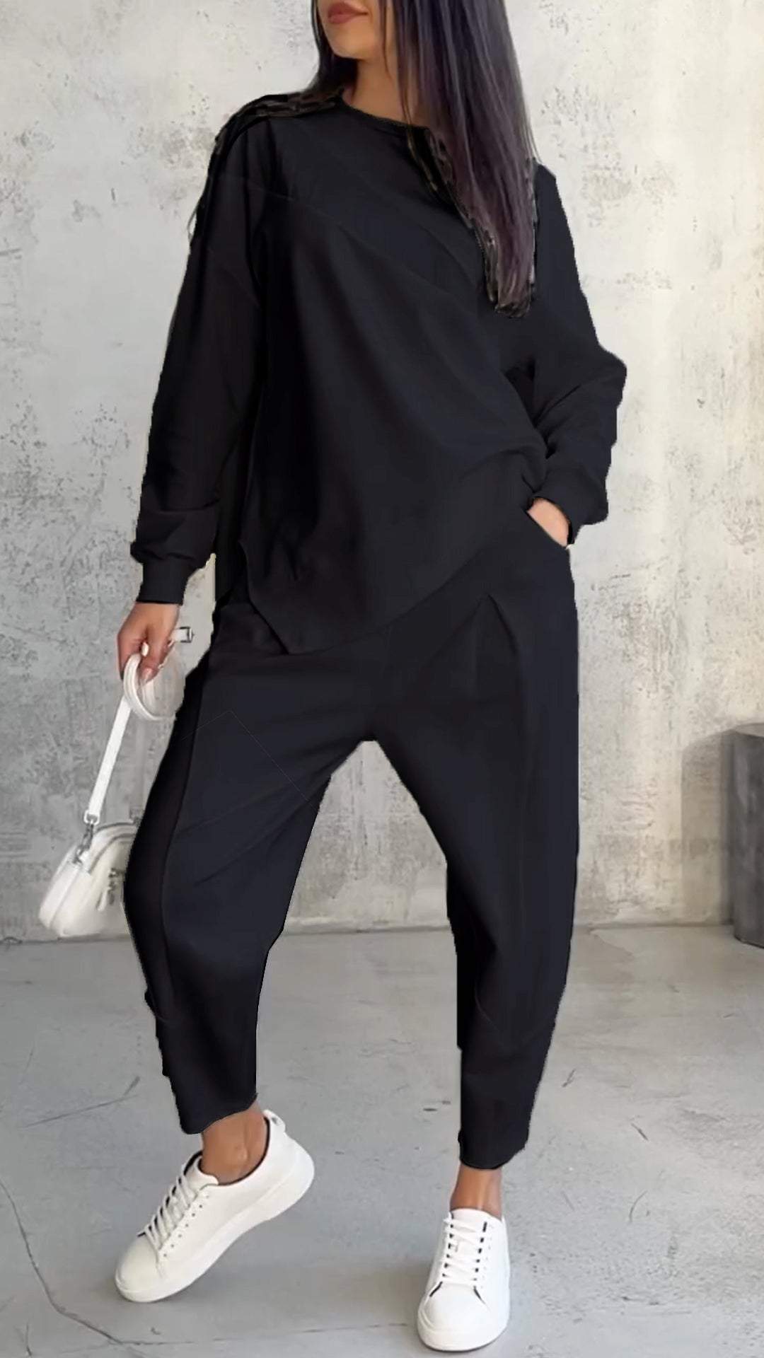 Women's Two Piece Set with Crew Neck and Long Sleeves | Cotton Blend Matching Outfit for Spring and Casual Days | Size S-5XL