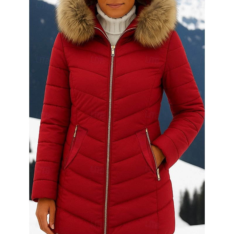 Women's Puffer Jacket with Quilted Panels and Hood | Zip Closure, Pockets, Side Pockets | For Winter | Size M-3XL