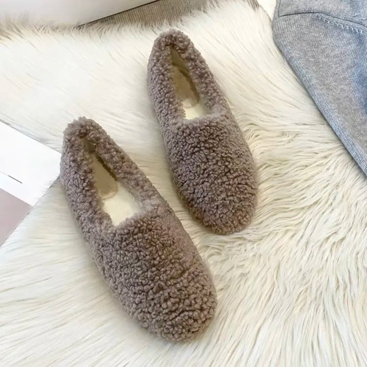 Women's Fuzzy Slippers in a Ballerina Shape | Teddy Lined Slip On Flats with a Rounded Toe | Sizes 5.5 to 11, 4 Colors