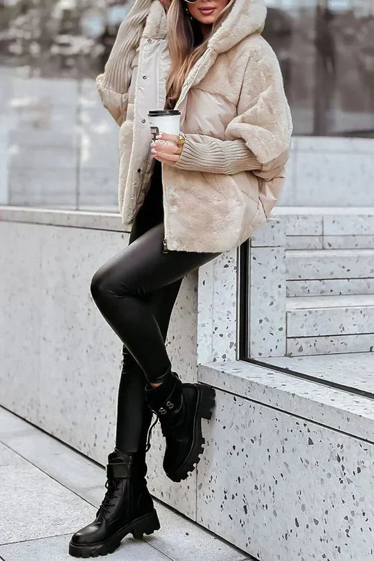 Women's Puffer Jacket with Quilted Panels and Oversized Fit | Hood, Faux Fur Trim, Knit | For Winter | Size S-3XL