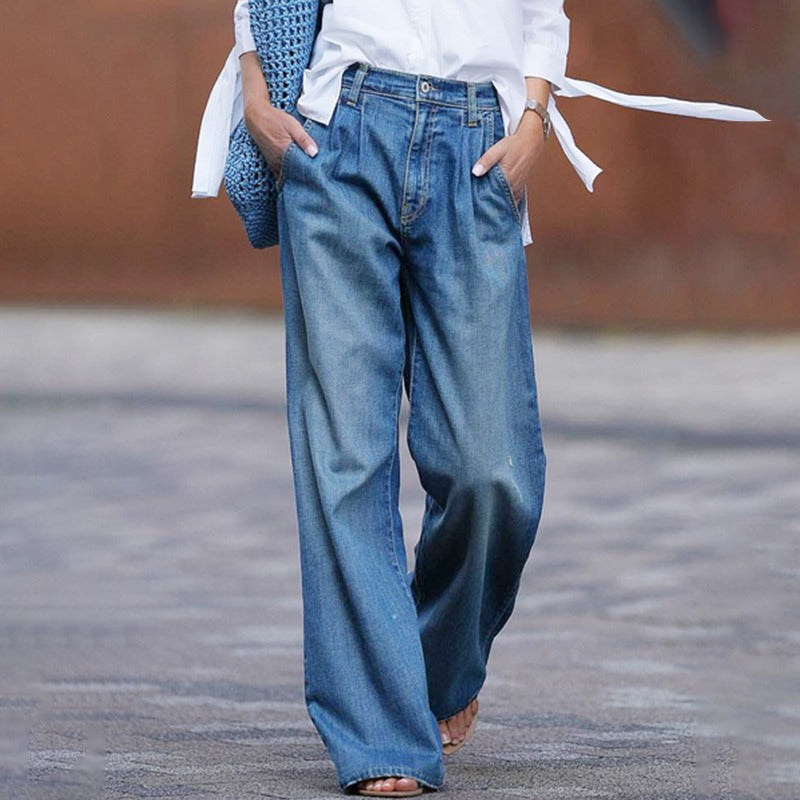 Women's Trousers with High Waist | Size XS-3XL | Blue