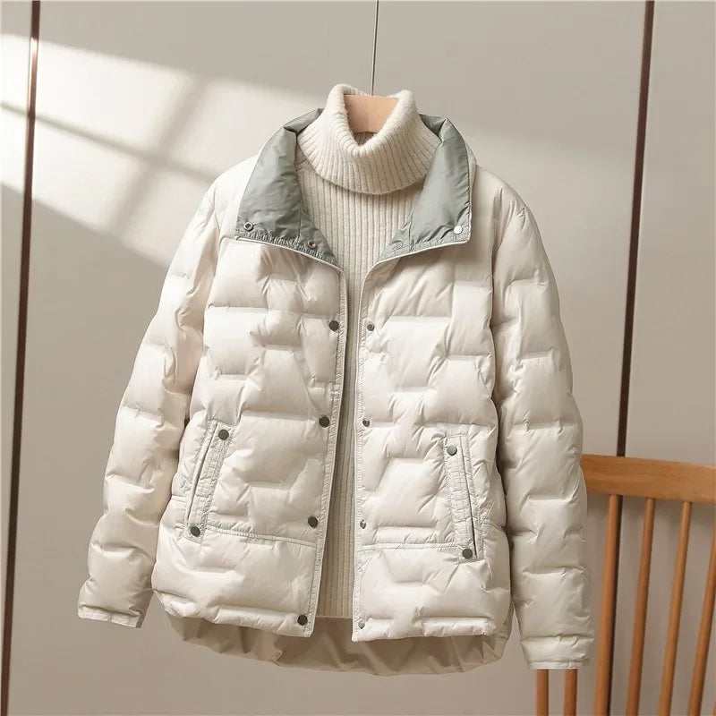 Women's Quilted Puffer Jacket with High Funnel Neck | Padded Winter Coat, Zip Front, Side Pockets | Size M-3XL