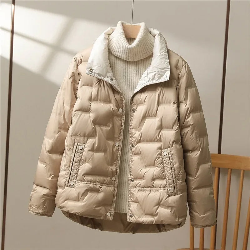 Women's Quilted Puffer Jacket with High Funnel Neck | Padded Winter Coat, Zip Front, Side Pockets | Size M-3XL
