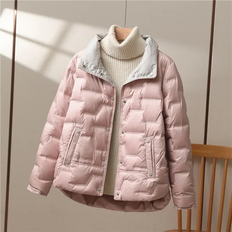 Women's Quilted Puffer Jacket with High Funnel Neck | Padded Winter Coat, Zip Front, Side Pockets | Size M-3XL