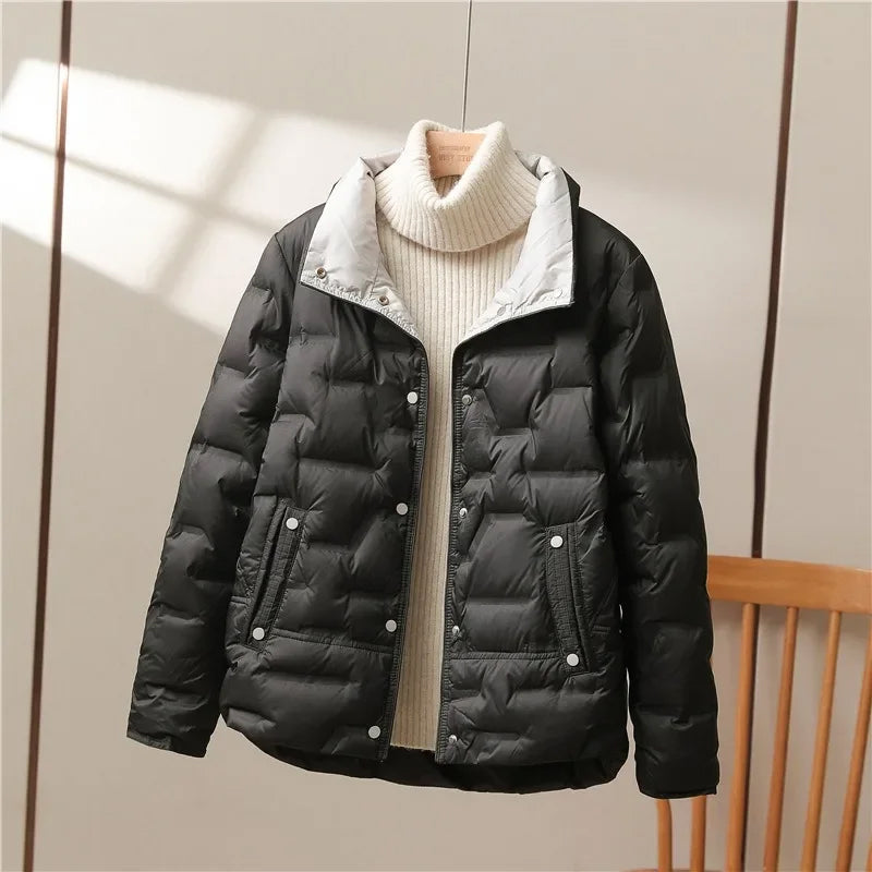 Women's Quilted Puffer Jacket with High Funnel Neck | Padded Winter Coat, Zip Front, Side Pockets | Size M-3XL
