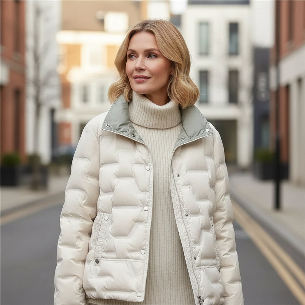 Women's Quilted Puffer Jacket with High Funnel Neck | Padded Winter Coat, Zip Front, Side Pockets | Size M-3XL