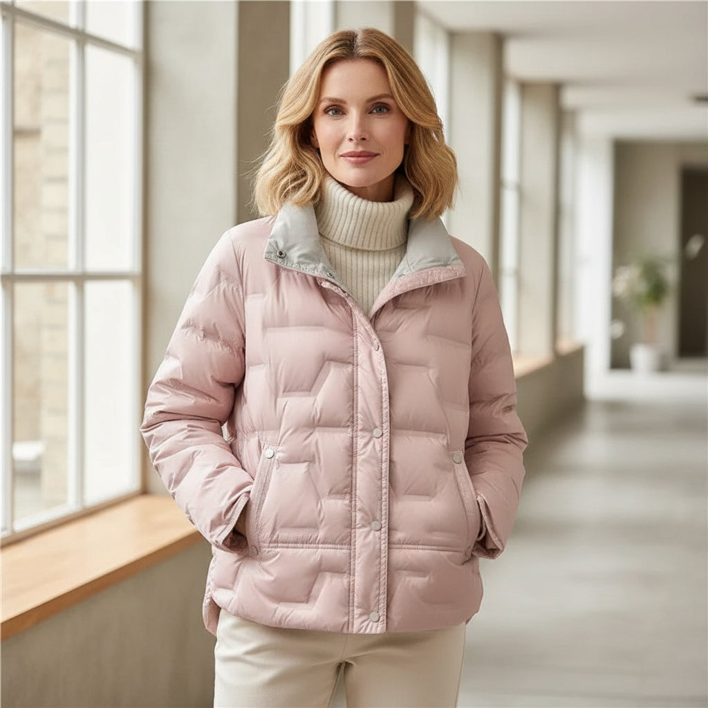 Women's Quilted Puffer Jacket with High Funnel Neck | Padded Winter Coat, Zip Front, Side Pockets | Size M-3XL