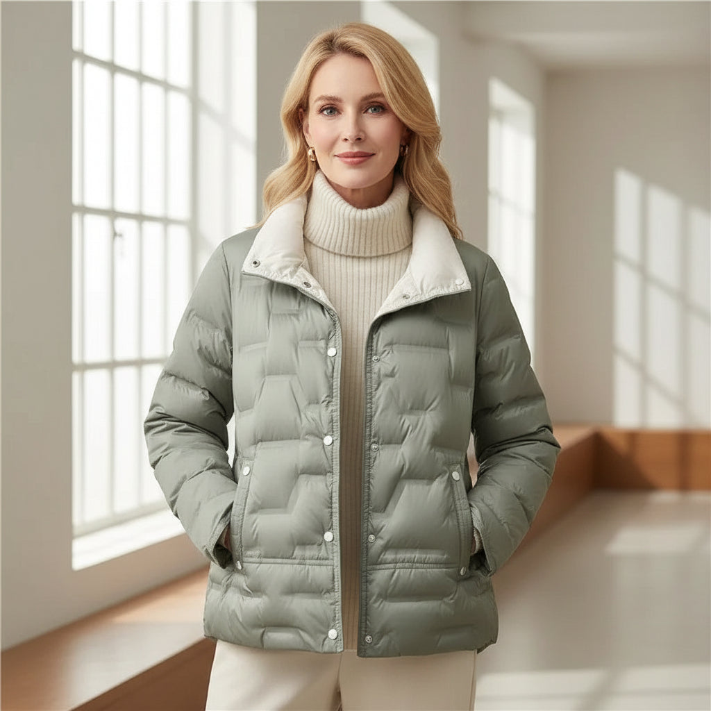 Women's Quilted Puffer Jacket with High Funnel Neck | Padded Winter Coat, Zip Front, Side Pockets | Size M-3XL