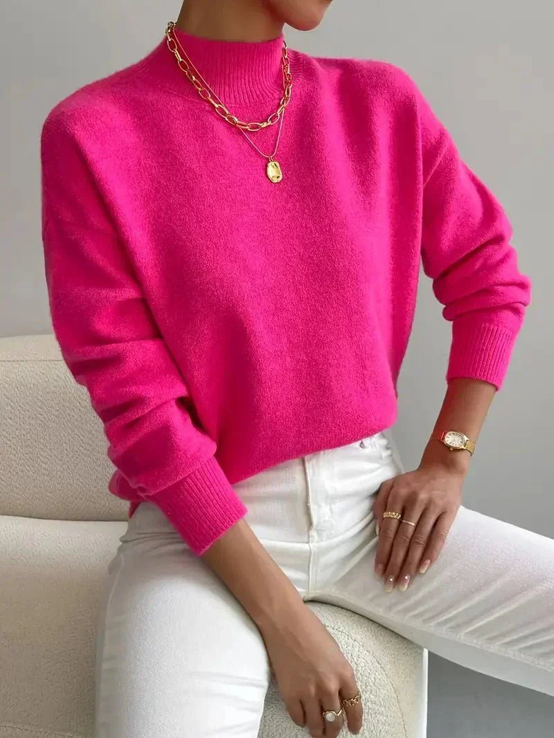 Women's Mock Neck Pullover Sweater in Soft Knit | Relaxed Fit, Long Sleeves, Ribbed Cuffs for Fall and Winter | Size S-2XL