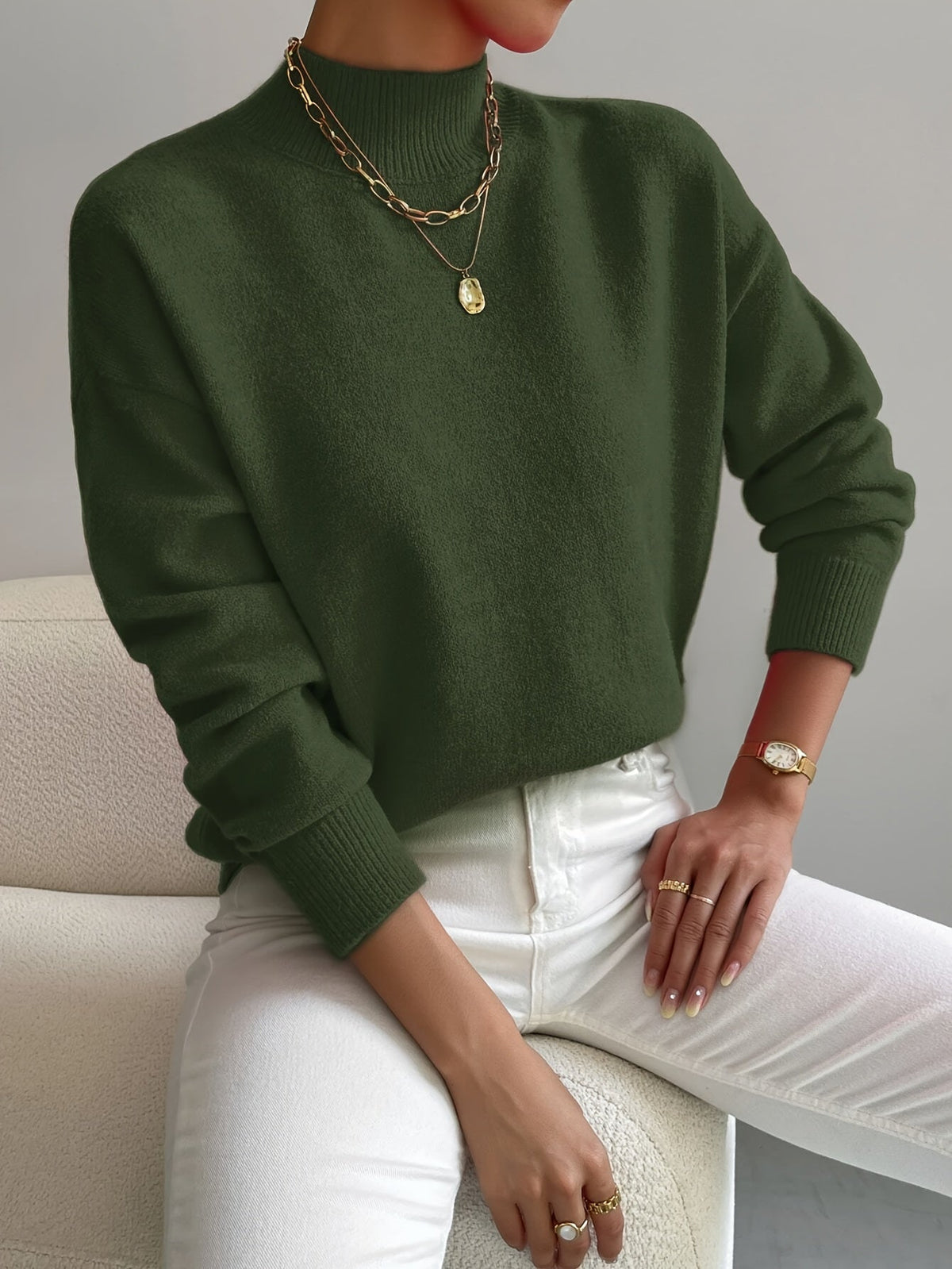Women's Mock Neck Pullover Sweater in Soft Knit | Relaxed Fit, Long Sleeves, Ribbed Cuffs for Fall and Winter | Size S-2XL