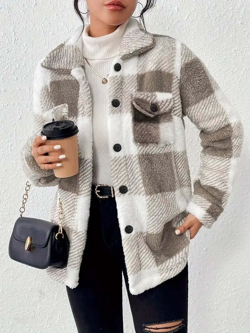 Women's Plaid Shacket with Button Front and Chest Pockets | Soft Relaxed Shirt Jacket for Fall Layering | Size S-2XL