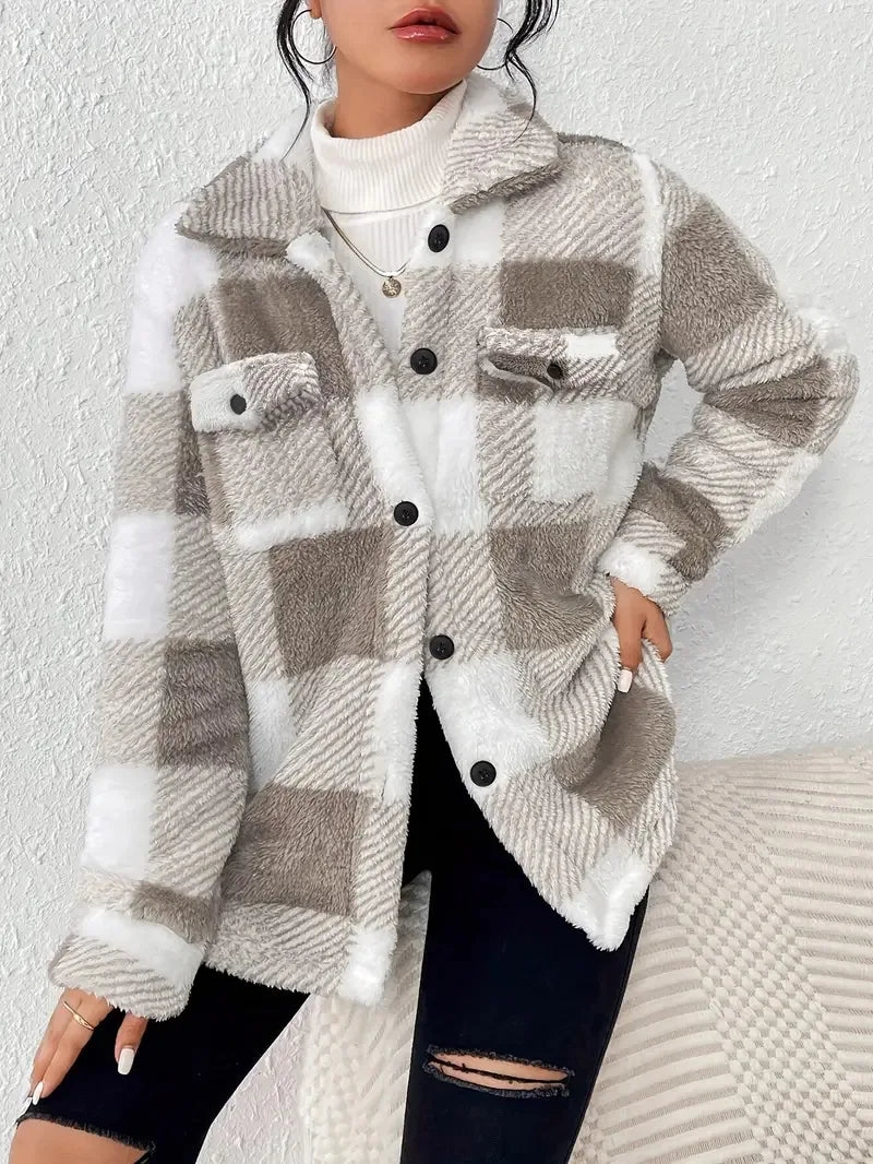 Women's Plaid Shacket with Button Front and Chest Pockets | Soft Relaxed Shirt Jacket for Fall Layering | Size S-2XL
