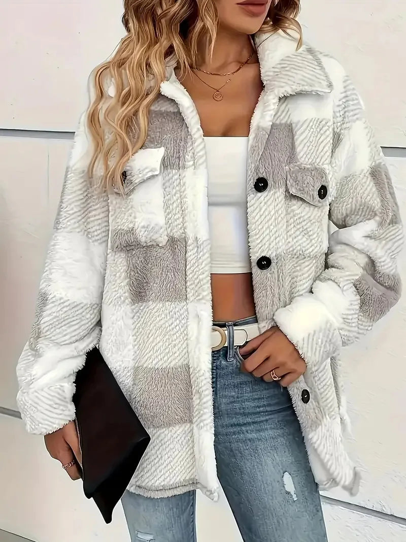 Women's Plaid Shacket with Button Front and Chest Pockets | Soft Relaxed Shirt Jacket for Fall Layering | Size S-2XL