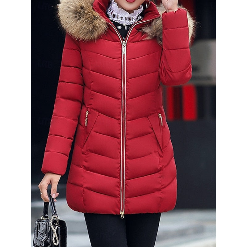 Women's Puffer Jacket with Quilted Panels and Hood | Zip Closure, Pockets, Side Pockets | For Winter | Size M-3XL