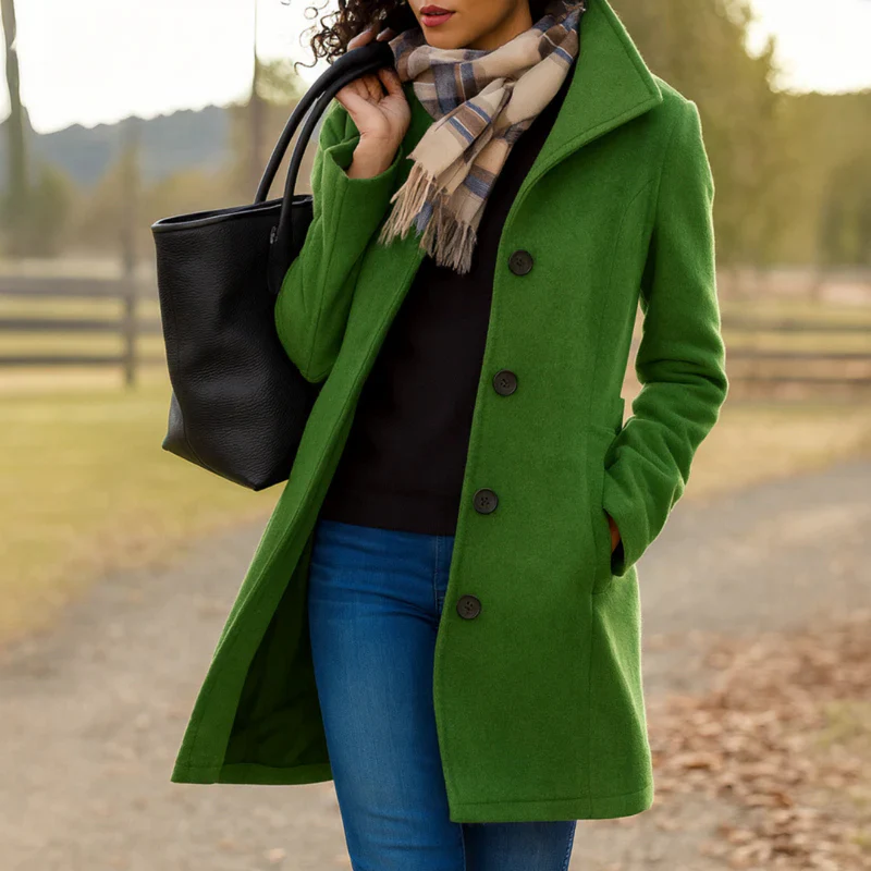 Womens Coat with Button Front and Embroidery | For Winter | Size S-3XL | Khaki, Violet, Moss Green, Grey, Black, Light Grey