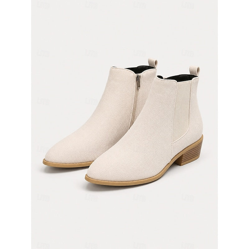 Women's Ankle Boots with Block Heel and Zip Closure | Size 6-10.5 | Khaki, Grey, Black, Dark Brown, Beige
