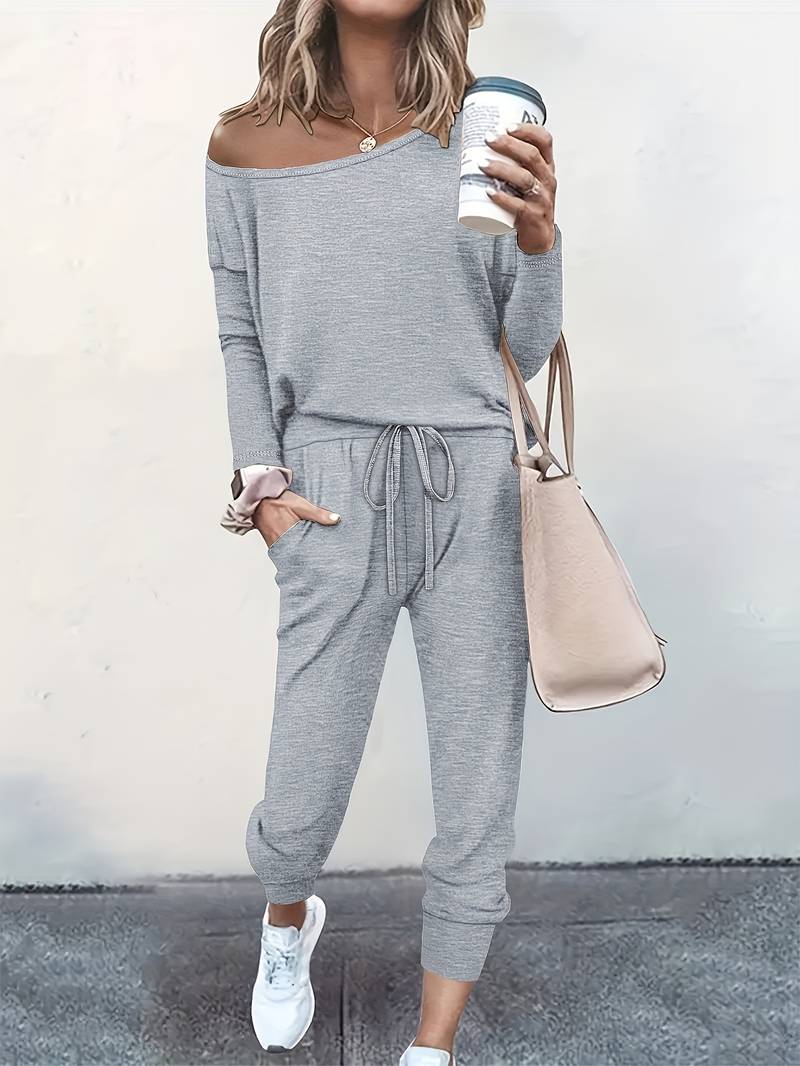 Women's Two Piece Jogger Set in Breathable Fabric | Adjustable Drawstring Waist, Elastic Ankle Cuffs | Size XS-2XL, 5 Colors