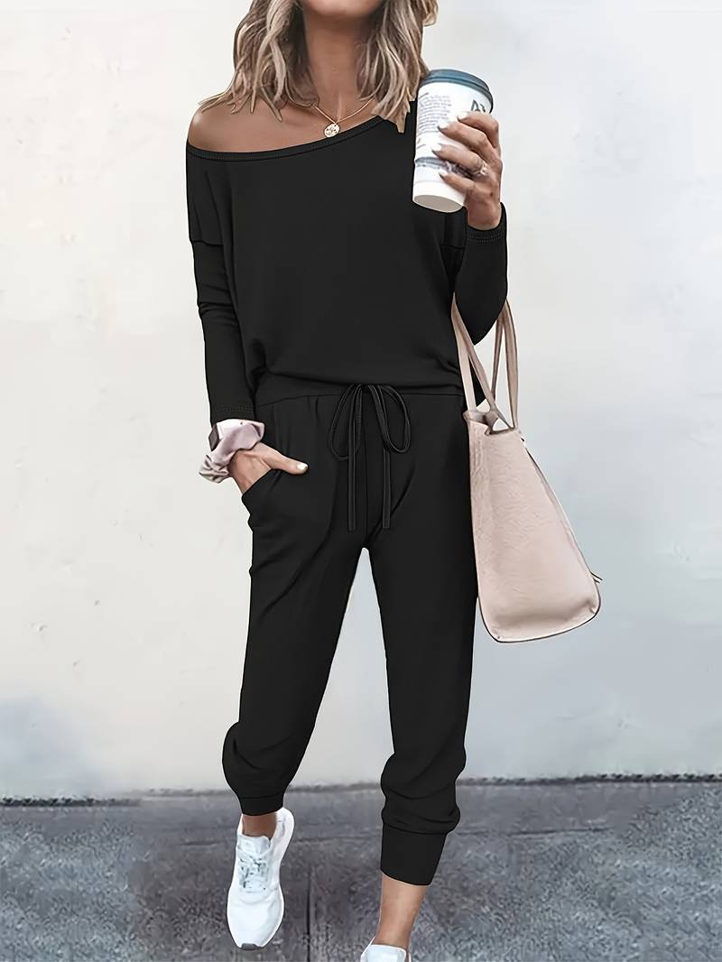 Women's Two Piece Jogger Set in Breathable Fabric | Adjustable Drawstring Waist, Elastic Ankle Cuffs | Size XS-2XL, 5 Colors
