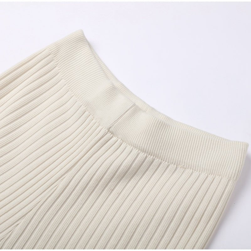 Women's Two Piece Knit Set with a Cropped Sweater | High Waist Trousers and Contrast Trim | One Size, 7 Colors