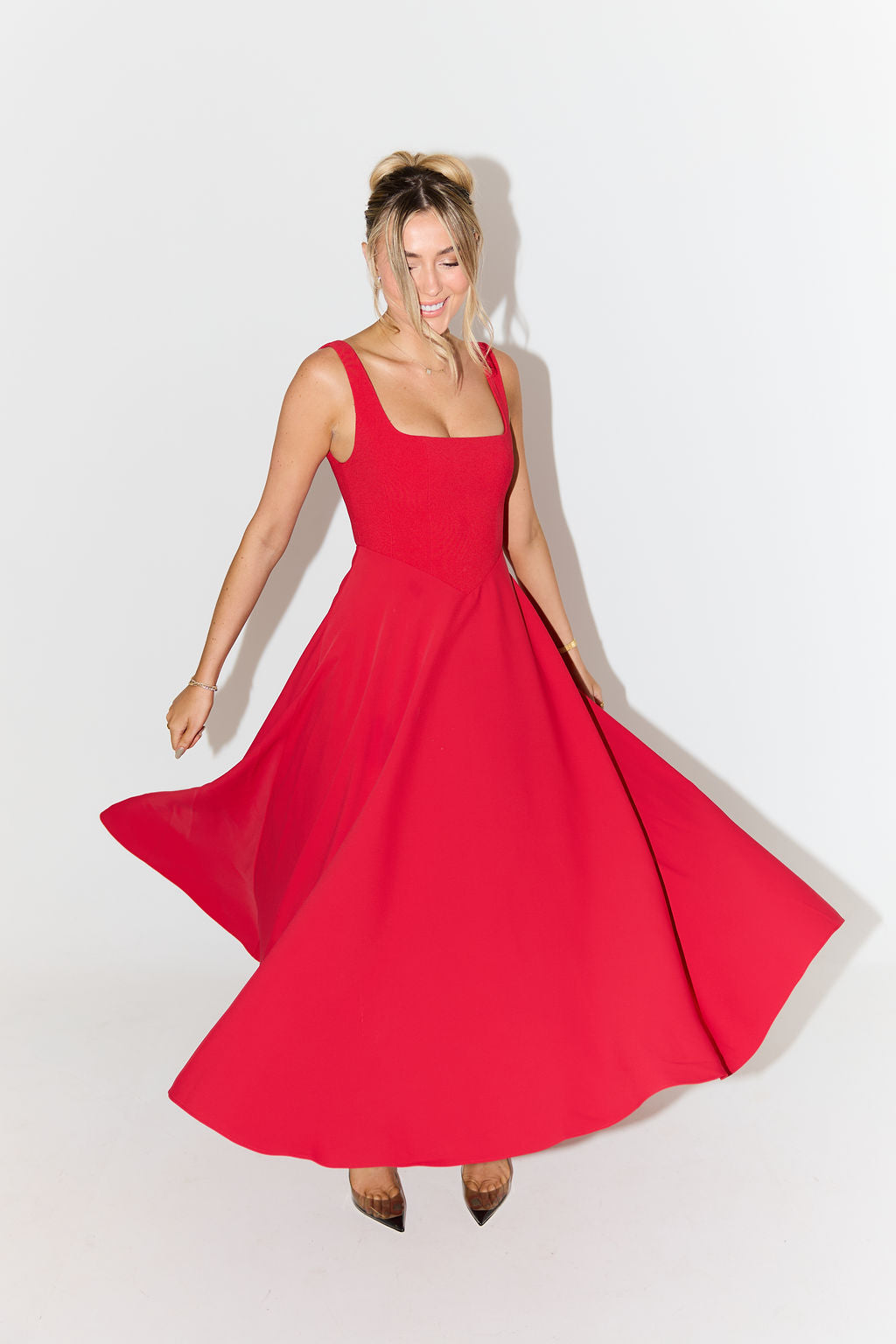 Women's Square Neck Midi Dress | Defined Waist and Flared Skirt for a Wedding Guest Look | Size XS-3XL, 4 Colors