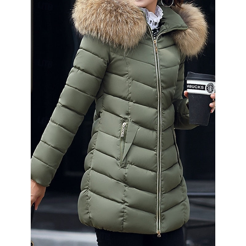 Women's Puffer Jacket with Quilted Panels and Hood | Zip Closure, Pockets, Side Pockets | For Winter | Size M-3XL