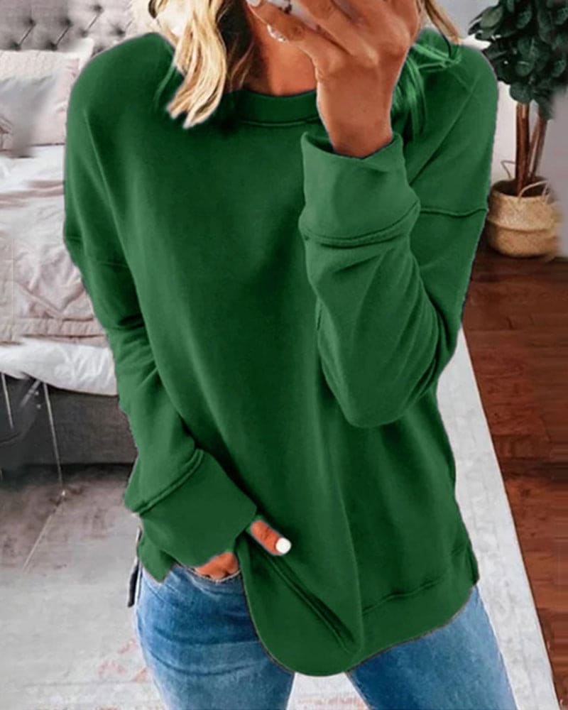 Women's Crew Neck Sweatshirt with Brushed Lining | Side Slits, Long Sleeves and Relaxed Fit | Size S-5XL, 11 Colors