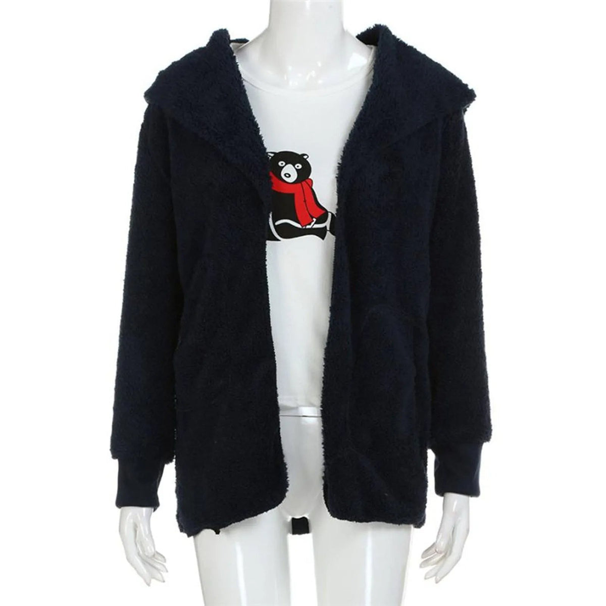 Women's Long Fluffy Coat with Hood and Open Front | Dropped Shoulders, Side Pockets | Sizes XL to 3XL, 6 Colors