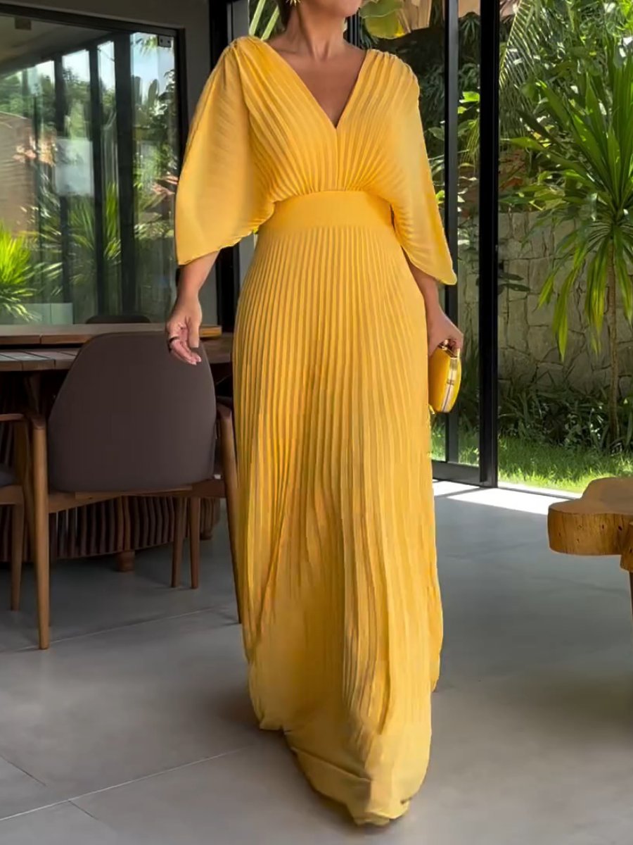 Pleated Maxi Dress with Sleeveless Design