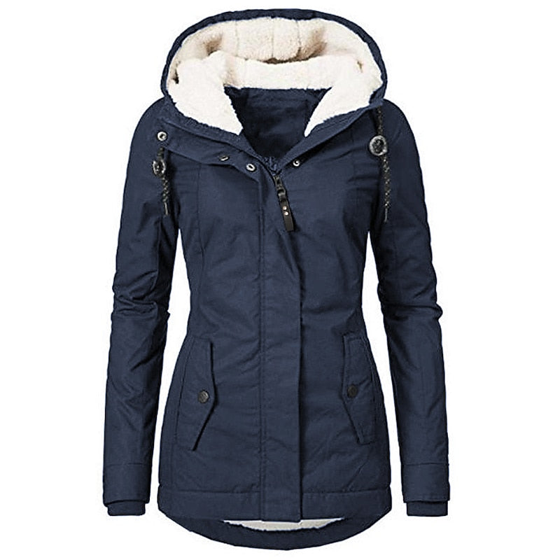 Womens Parka with Hood and Lining | Zip Closure, Pockets | For Winter | Size S-2XL | Army Green, Black, Light Green, Dark Blue