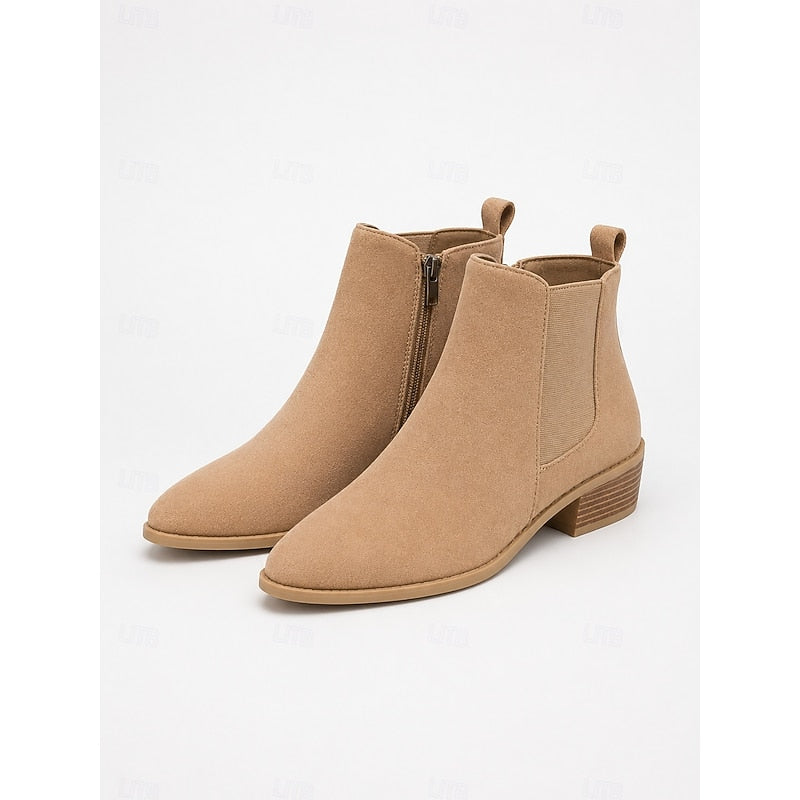 Women's Ankle Boots with Block Heel and Zip Closure | Size 6-10.5 | Khaki, Grey, Black, Dark Brown, Beige