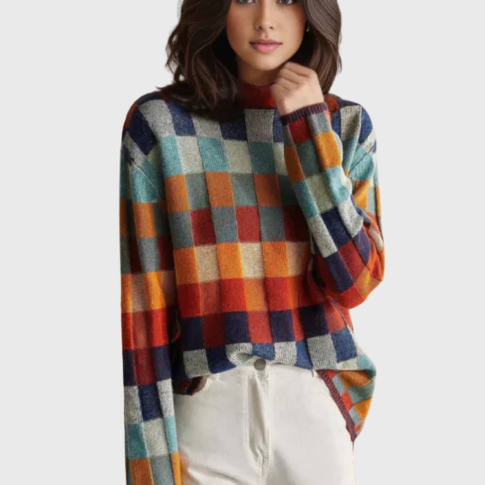 Women's Color Block Crew Neck Pullover Sweater with Relaxed Fit | Long Sleeve Hip Length Top for Layering