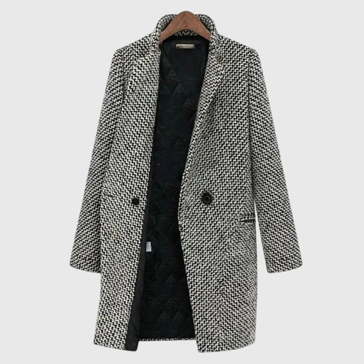 Women's Long Grey Coat with Collar and Button Front | Relaxed Tailored Fit Past the Hip, Set-In Pockets | Size XXS-2XL