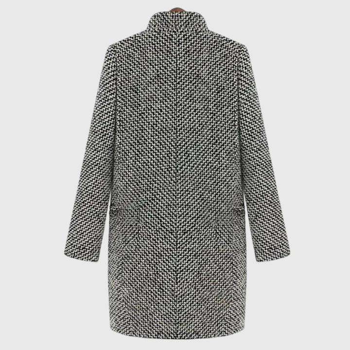 Women's Long Grey Coat with Collar and Button Front | Relaxed Tailored Fit Past the Hip, Set-In Pockets | Size XXS-2XL