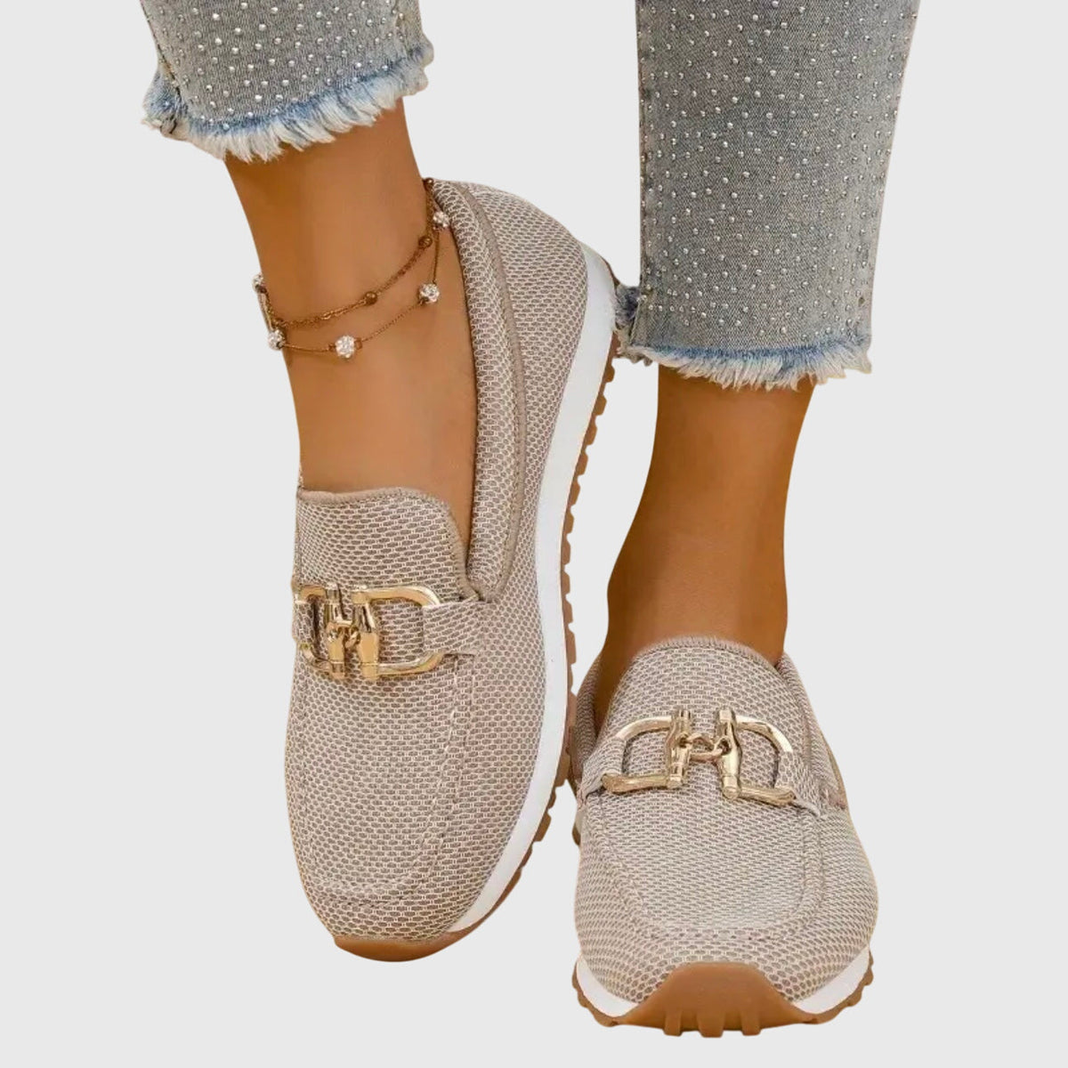 Women's Slip-On Sneakers with Mesh Knit Upper and Metal Horsebit Detail | Loafer Style Shoes with Lug Sole | Size 6.5-11