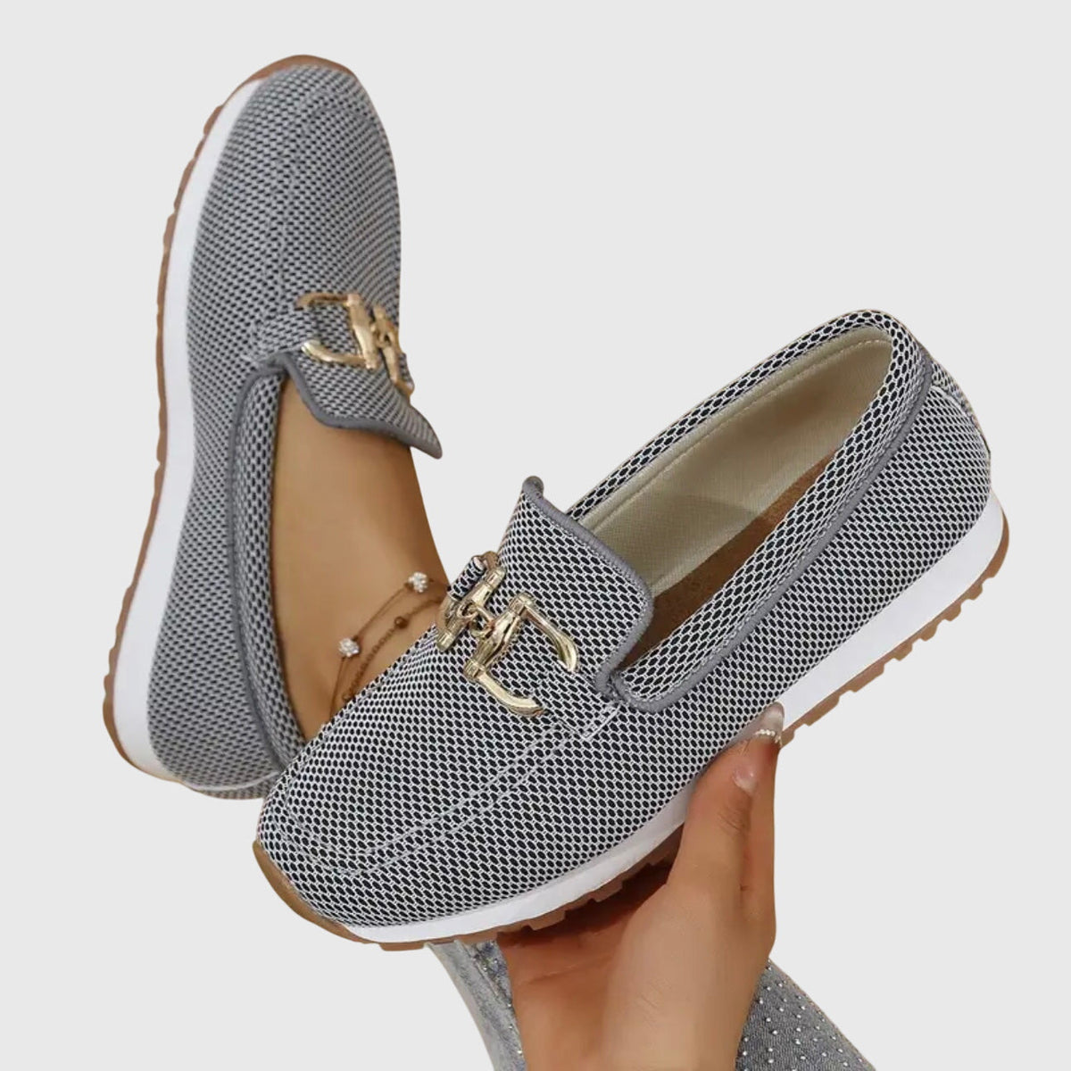 Women's Slip-On Sneakers with Mesh Knit Upper and Metal Horsebit Detail | Loafer Style Shoes with Lug Sole | Size 6.5-11