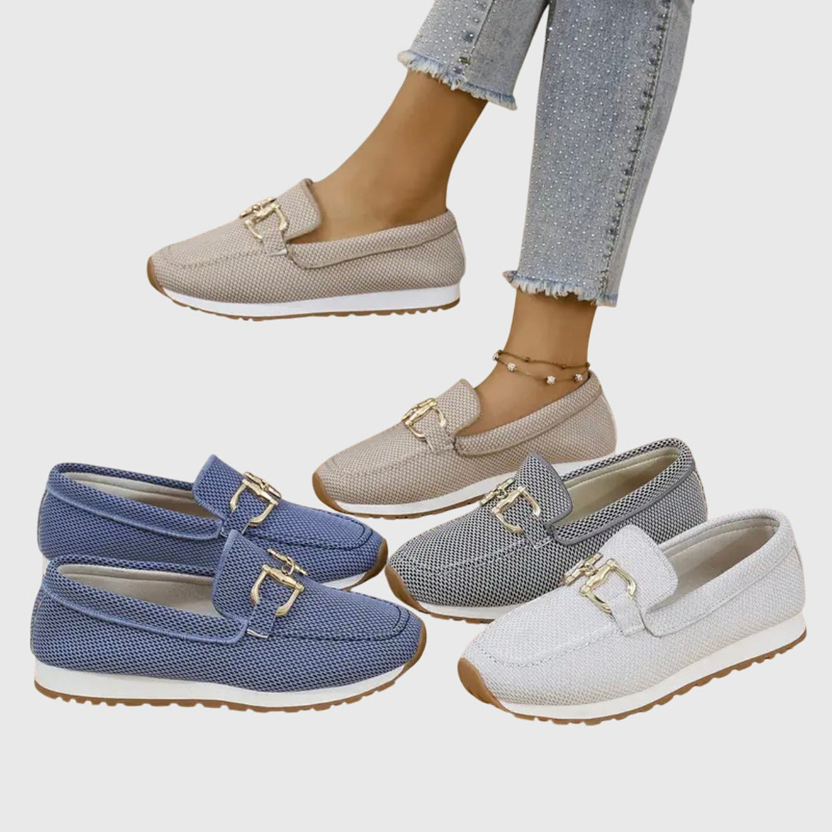 Women's Slip-On Sneakers with Mesh Knit Upper and Metal Horsebit Detail | Loafer Style Shoes with Lug Sole | Size 6.5-11