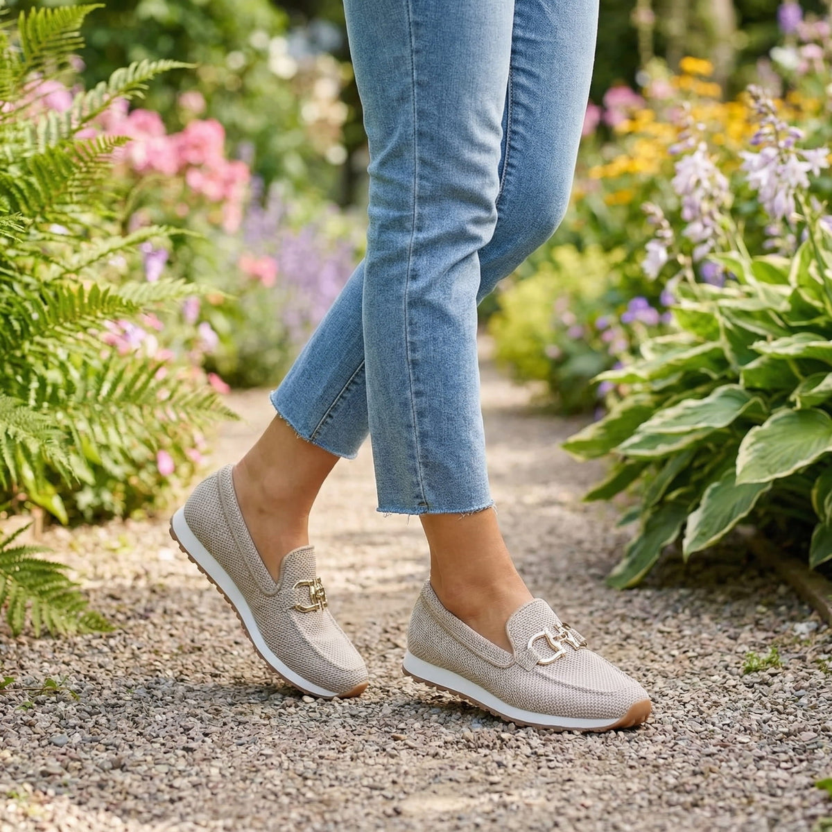 Women's Slip-On Sneakers with Mesh Knit Upper and Metal Horsebit Detail | Loafer Style Shoes with Lug Sole | Size 6.5-11