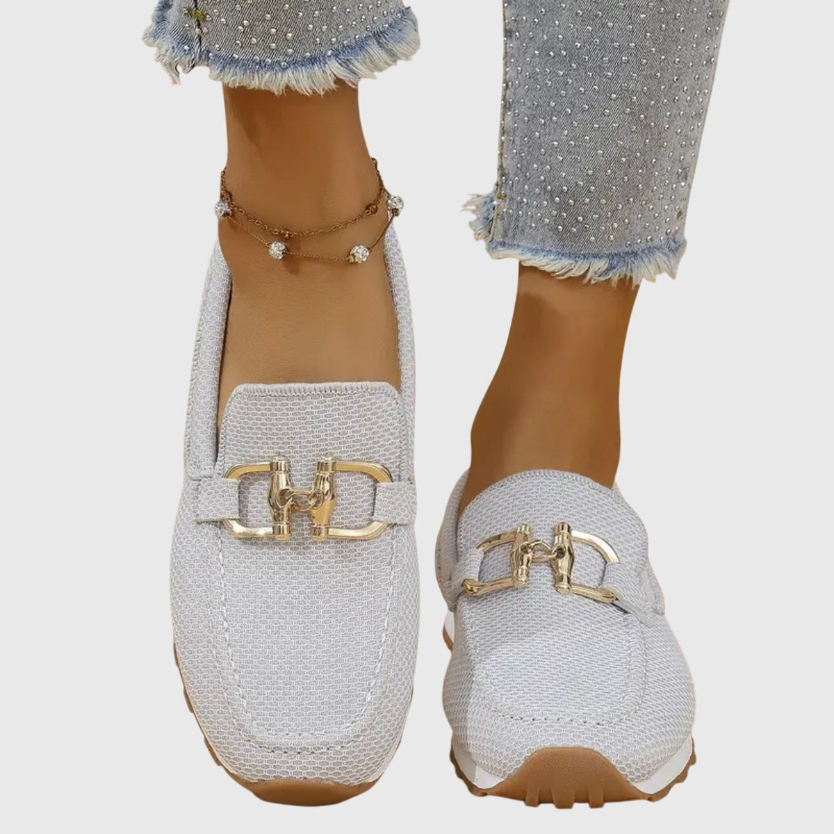 Women's Slip-On Sneakers with Mesh Knit Upper and Metal Horsebit Detail | Loafer Style Shoes with Lug Sole | Size 6.5-11