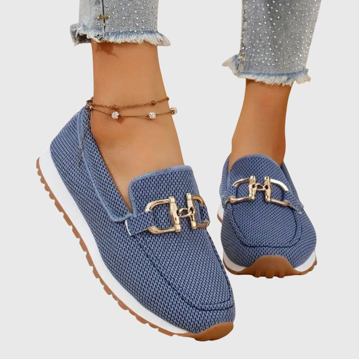 Women's Slip-On Sneakers with Mesh Knit Upper and Metal Horsebit Detail | Loafer Style Shoes with Lug Sole | Size 6.5-11