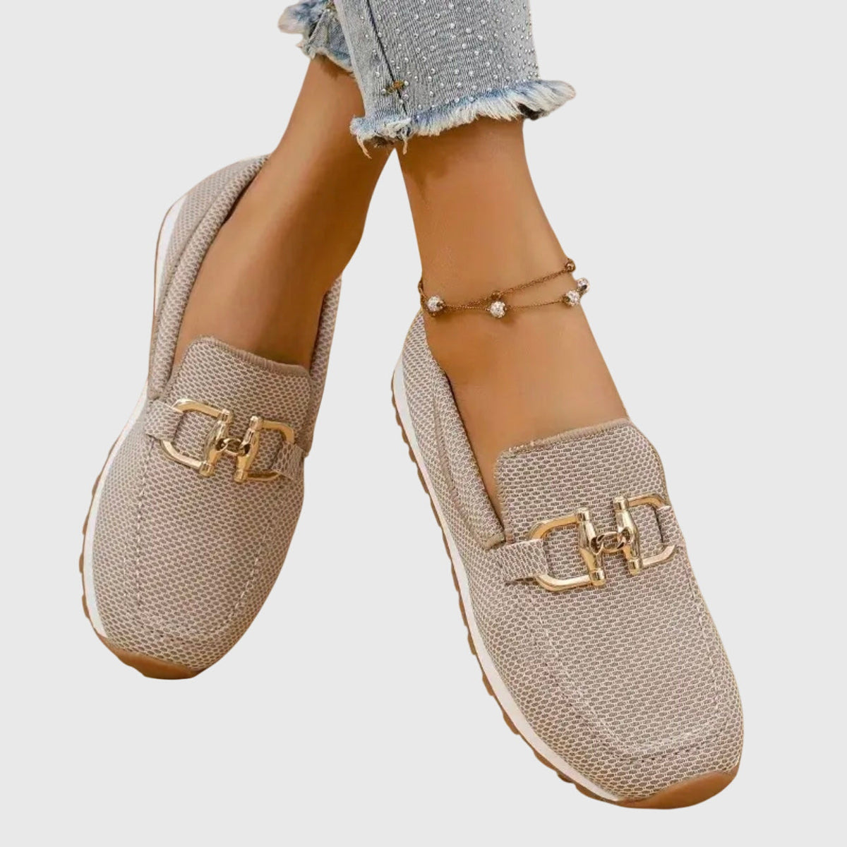 Women's Slip-On Sneakers with Mesh Knit Upper and Metal Horsebit Detail | Loafer Style Shoes with Lug Sole | Size 6.5-11